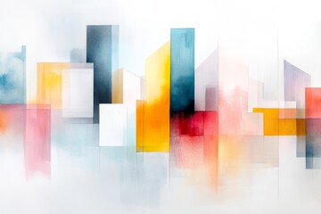 A watercolor of a community coming together to rebuild after a storm, with pastel tones evoking hope and unity