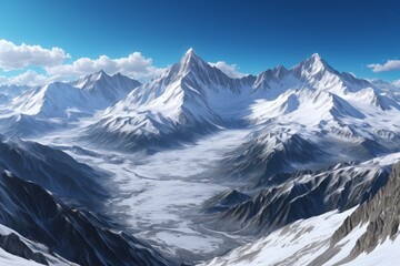 Obraz premium mountains covered in snow and clouds with a blue sky