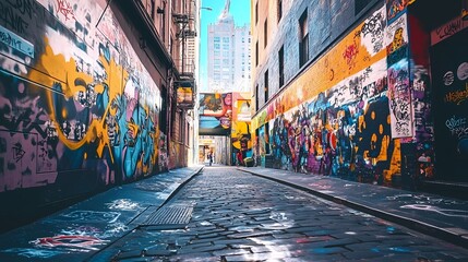 Fototapeta premium Vibrant Graffiti Alleyway in Melbourne, Australia: A Colorful Urban Scene