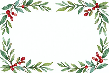 Fototapeta premium watercolor christmas floral frame featuring juniperus fir eucalyptus winter border white