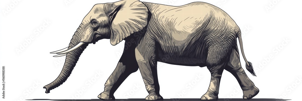 Poster illustration of an elephant walking, perfect for creative projects with ample space for text and cus