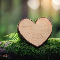 Heart-Shaped Tree Ring on Mossy Log in a Serene Forest Setting