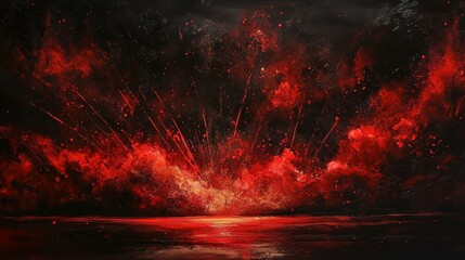 Radiant Red Firework Display in the Night Sk