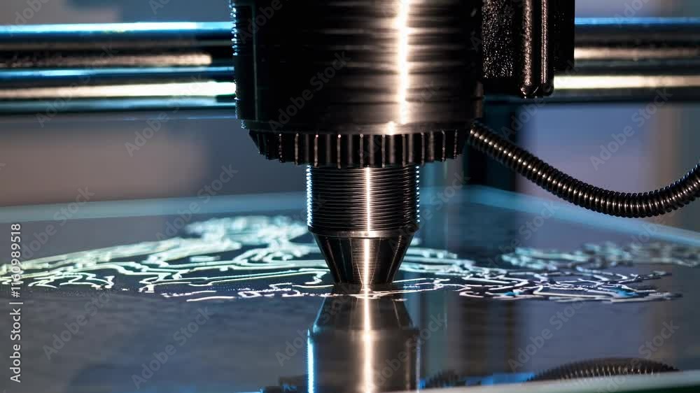 Poster Exploring the intricate process of 3D printing in a modern workshop environment