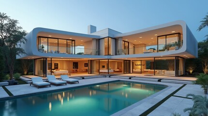 Obraz premium Stunning Modern Architectural Masterpiece with Unique Design and Elegant Details