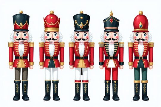 watercolor illustration features group christmas nutcrackers various soldier