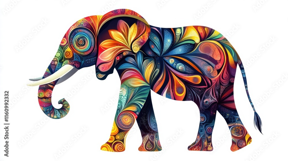 Aufkleber Vibrant illustration of a colorful elephant with an artistic pattern, perfect for mock up and text placement. Generative AI