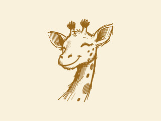 Giraffe Portrait Hand Drawn Illustration Vector Isolated