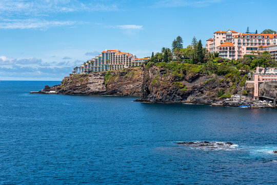 Scenic ocean view in Funchal on a summer morning. Madeira island, Portual.