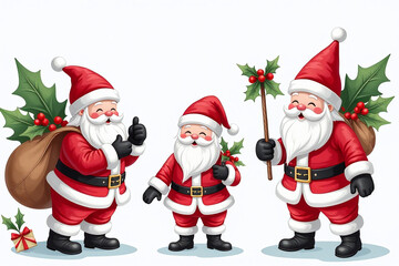 Fototapeta premium watercolor santas christmas scenes offer unique clip art various media designs decorative
