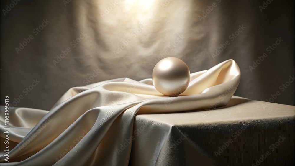 Poster a single pearl, illuminated by a soft light, rests gracefully on a bed of creamy satin, creating a d