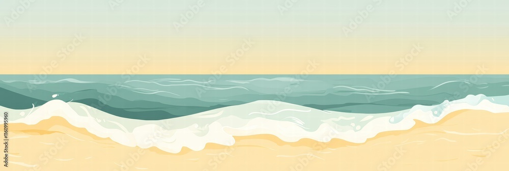 Fototapete soft waves gently lap at the sandy shore on a peaceful beach with a clear horizon and ample space fo