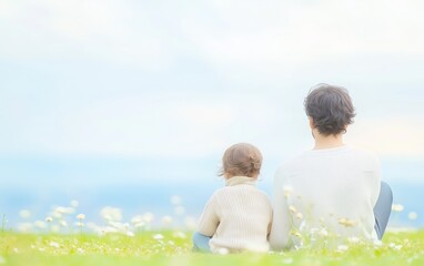 Parent-child bonding surrounded by the sea and nature.