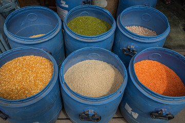 Several varieties of tropical vegetables neatly arranged for sale