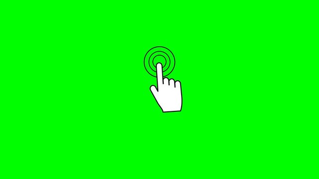 animation template. hand icon touching screen on green background	