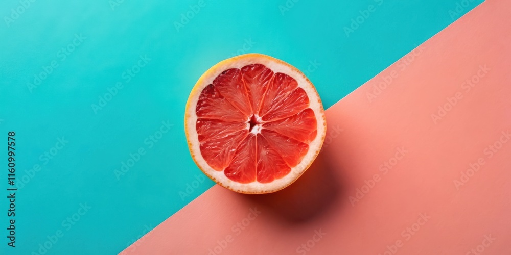 Poster A vibrant grapefruit slice positioned against a backdrop of turquoise and coral, a refreshing visual feast for the eyes.