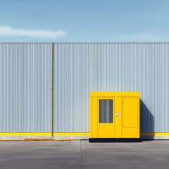 Bright Yellow Utility Box Against Gray Industrial Wall Background