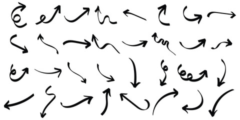 Thin arrows set for business plan, presentation and education. Sign, Symbol, Hand drawn arrow collection.
