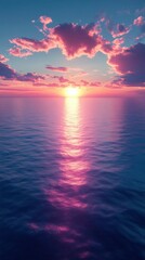 Serene Sunset over Calm Ocean Waters Vibrant Pink and Purple Hues