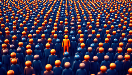 Obraz premium Unique figure stands out among numerous identical silhouettes in a vast crowd
