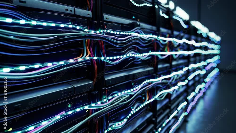Leinwandbilder High-tech servers illuminated with colorful lights in a modern data center