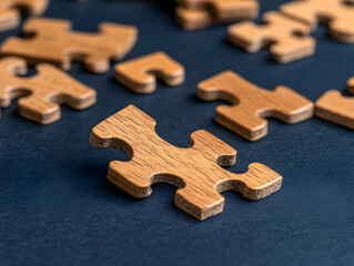 Fototapeta premium Wooden Puzzle Pieces Closeup Photo