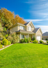 Two story luxury house with beautiful summer  landscape in Vancouver, Canada, North America. Day time on June 2024.
