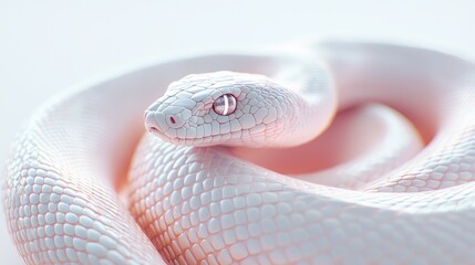 Fototapeta premium Elegant White Snake Coiled on Soft White Background
