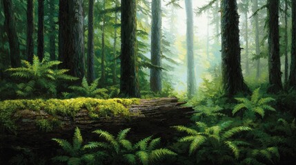 Fototapeta premium Lush Green Forest with Sunlight Filtering Through Tall Trees