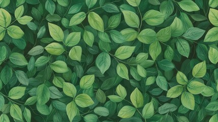 Lush Green Leaf Background with Various Leaf Shapes and Textures