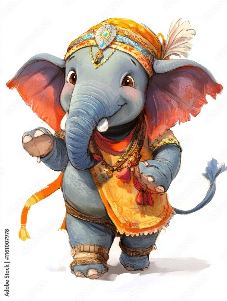 Poster Cheerful elephant illustration perfect for mock up with ample copy space for personalized text and design elements. Generative AI