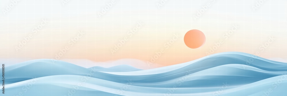 Fototapete Stylized sun setting over calm waves with ample space for text or messaging. Generative AI