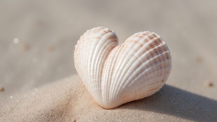 A heart shaped shell found on a sandy beach