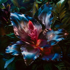 Vibrant Bioluminescent Flower with Magenta and Silver Petals