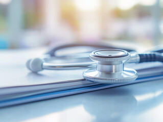 Stethoskop auf medizinischen Unterlagen in moderner Umgebung

