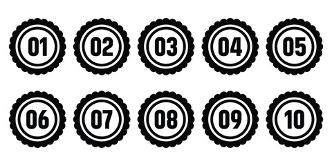Bullet points icons set in line style. Simple round numbers in flat style set of 1 to 10 numbers sign. Simple black symbols for UI apps and websites. Vector illustration.