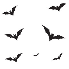 bat silhouette, flock of bats flying in the sky black and white vector illustration design background