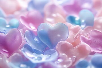Obraz premium Colorful heart-shaped decorations in soft pastel hues create a playful and whimsical atmosphere for events and celebrations