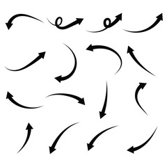 Hand drawn curved doodle arrows collection, Vector eps 10 illustration.