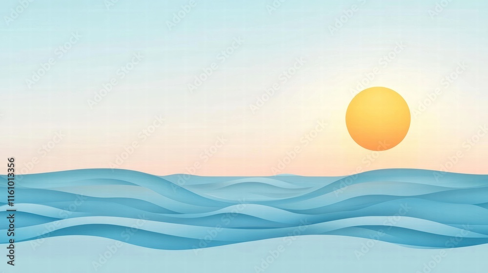 Aufkleber Stylized sun setting over soft waves on a serene horizon with ample copy space for text. Generative AI
