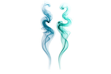 Fototapeta premium Swirling ribbons of blue and teal smoke rise gracefully, forming intricate and captivating abstract patterns that dance against a clear backdrop, evoking a sense of fluid motion and artistry