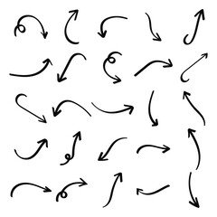 Hand drawn curved doodle arrows collection, Vector eps 10 illustration.