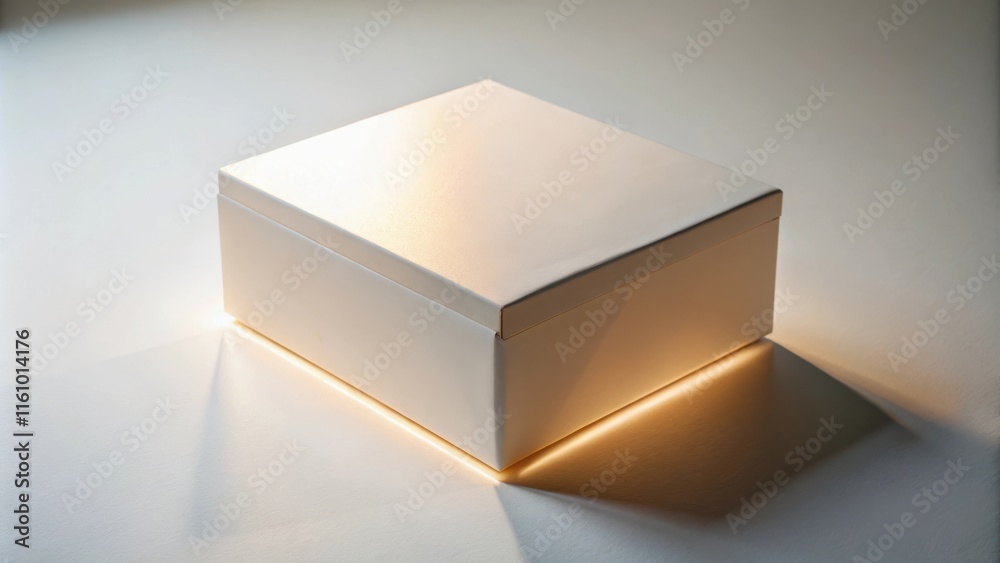 Aufkleber A single white box casts a warm glow on the surface below, creating a subtle and elegant composition.
