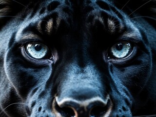 Close up on a black panther eyes on black