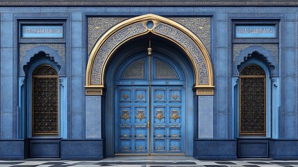 Elegant Blue Doorway With Intricate Gold Detailing