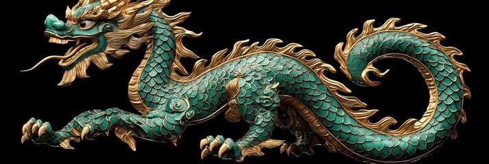 Obraz premium Colorful Asian Dragon Sculpture with Intricate Details and Texture