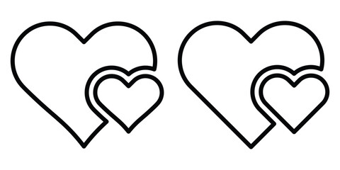 Set of heart vector outline icons isolated on white background. Heart, love, romance or valentine's day symbol.