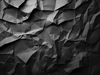 Fototapeta premium Textured crinkled black paper background high-contrast glossy finish artistic environment close-up view