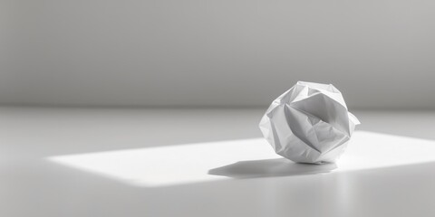 A crumpled paper ball on a white surface