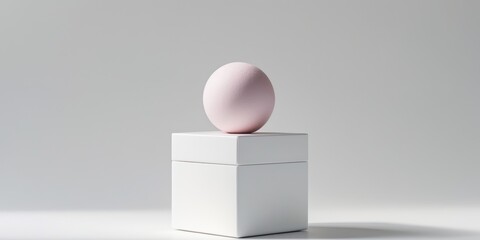 A white box with a pink ball on top of it